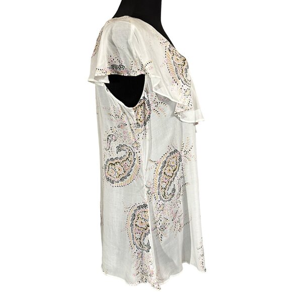 a.n.a A New Approach Ruffled White Paisley Blouse 100% Rayon Women's Size Medium - Picture 4 of 15